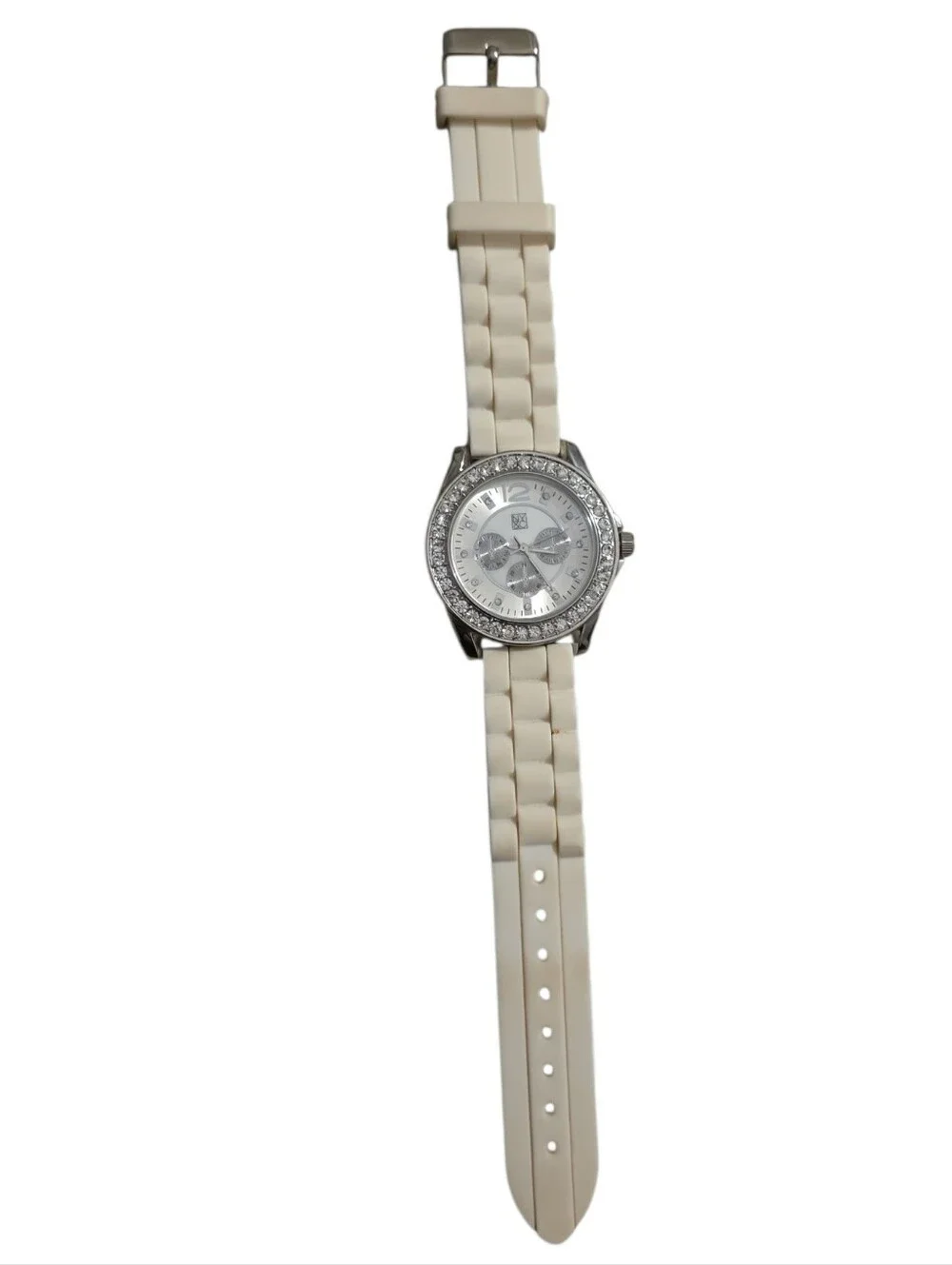 Women's Silicone Strap Watch with Crystal Bezel